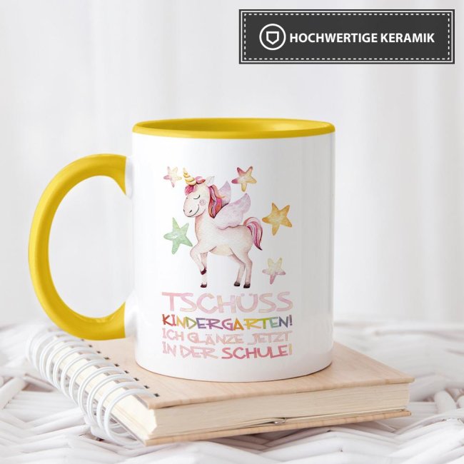 Tasse zur Einschulung - Tsch&uuml;ss Kindergarten Gelb