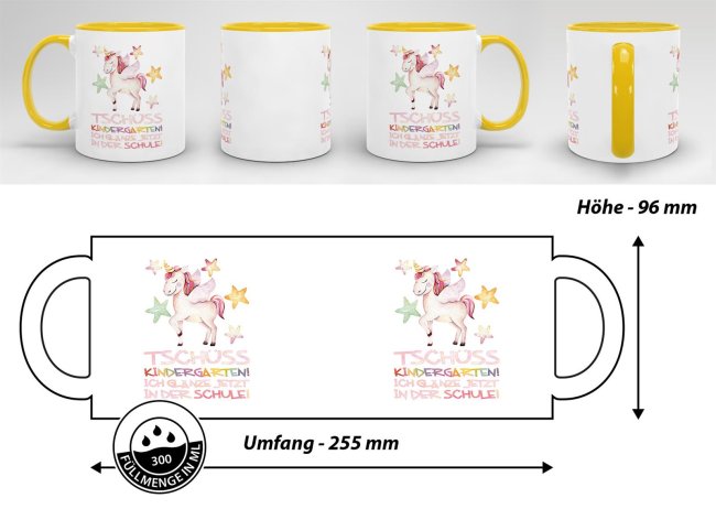 Tasse zur Einschulung - Tsch&uuml;ss Kindergarten Gelb