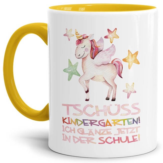 Tasse zur Einschulung - Tsch&uuml;ss Kindergarten Gelb