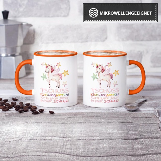 Tasse zur Einschulung - Tsch&uuml;ss Kindergarten Orange