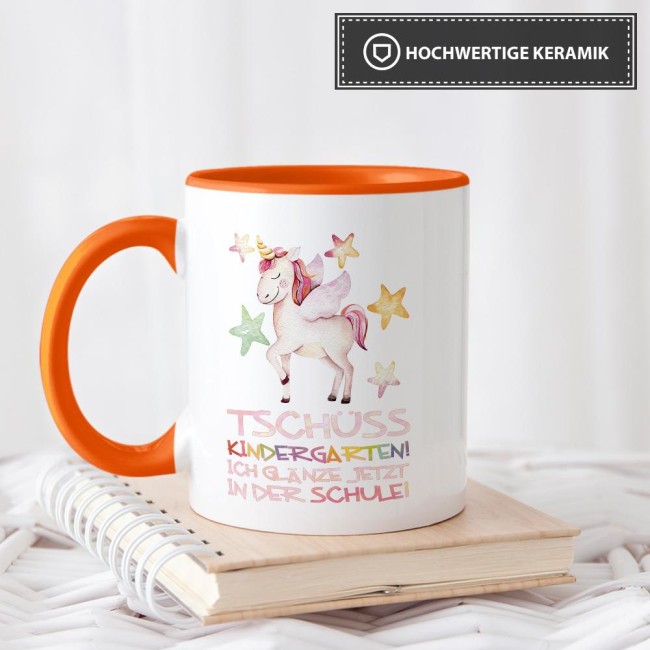 Tasse zur Einschulung - Tsch&uuml;ss Kindergarten Orange