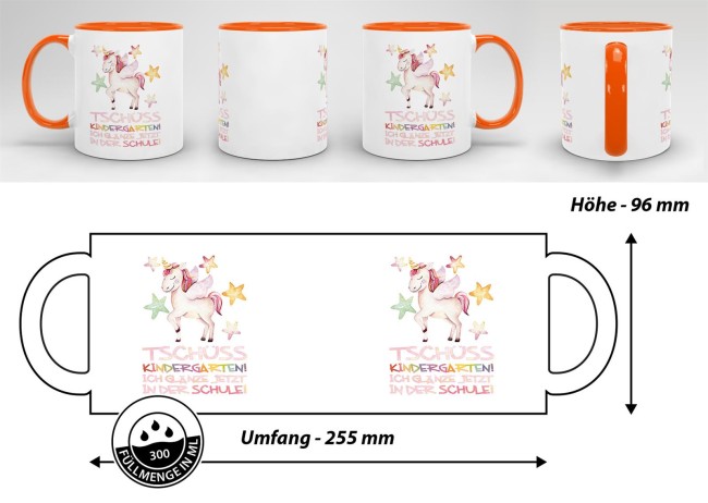Tasse zur Einschulung - Tsch&uuml;ss Kindergarten Orange
