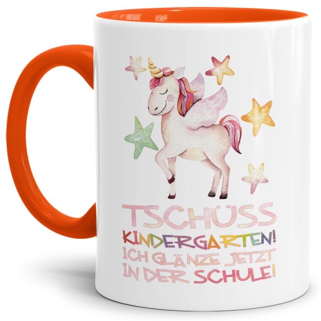Tasse zur Einschulung - Tsch&uuml;ss Kindergarten Orange