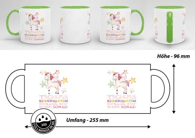 Tasse zur Einschulung - Tsch&uuml;ss Kindergarten Hellgr&uuml;n