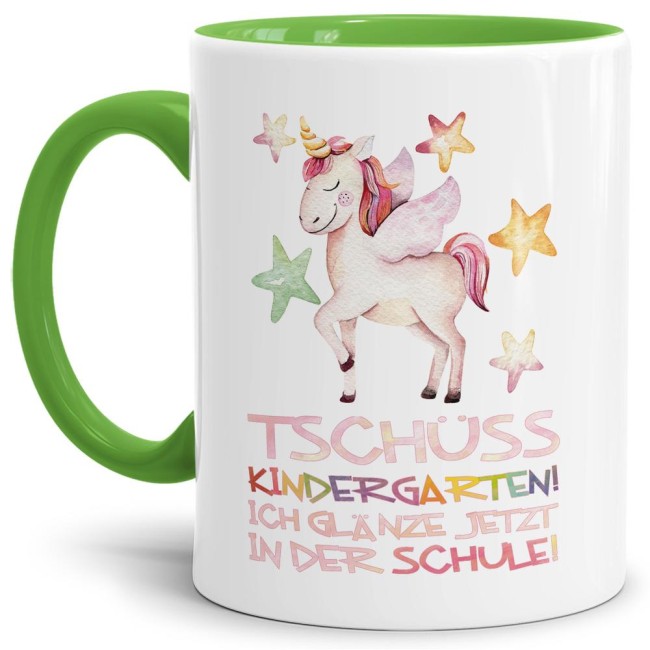 Tasse zur Einschulung - Tsch&uuml;ss Kindergarten Hellgr&uuml;n