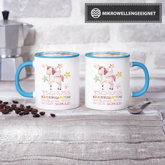 Tasse zur Einschulung - Tsch&uuml;ss Kindergarten Hellblau