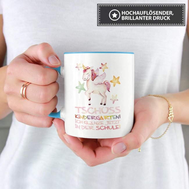 Tasse zur Einschulung - Tsch&uuml;ss Kindergarten Hellblau