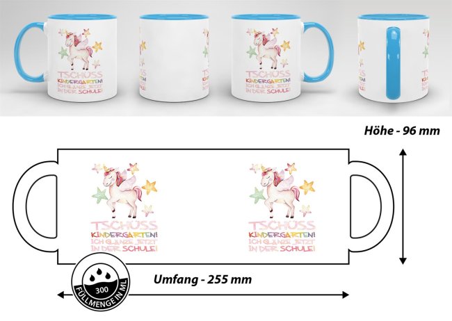 Tasse zur Einschulung - Tsch&uuml;ss Kindergarten Hellblau