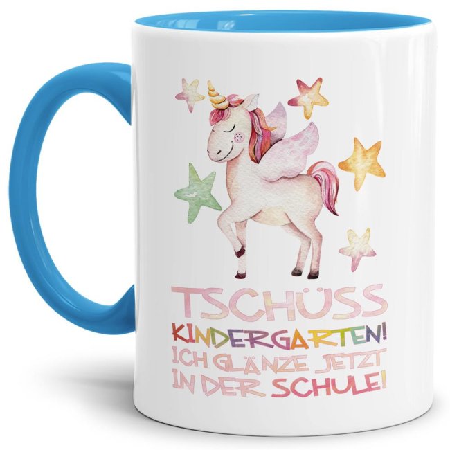 Tasse zur Einschulung - Tsch&uuml;ss Kindergarten Hellblau