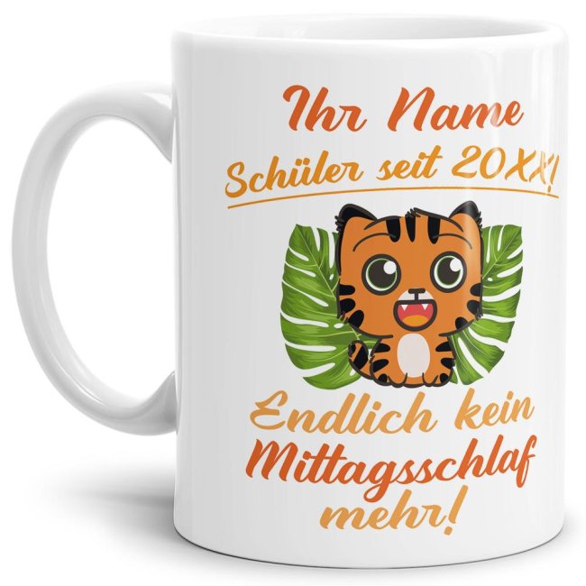 Tasse zur Einschulung - Tiger Weiss