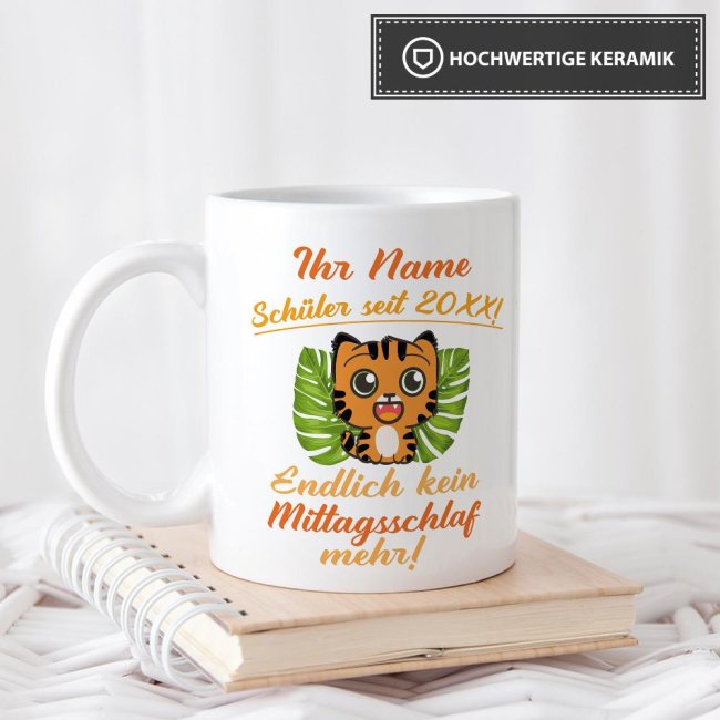 Tasse zur Einschulung - Tiger Weiss