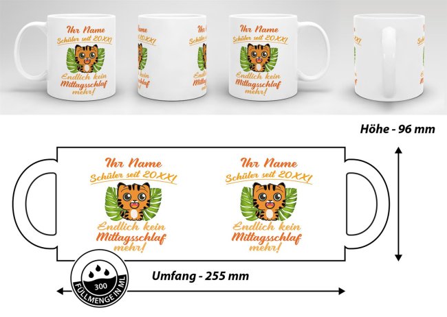 Tasse zur Einschulung - Tiger Weiss