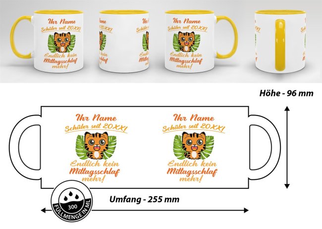 Tasse zur Einschulung - Tiger Gelb