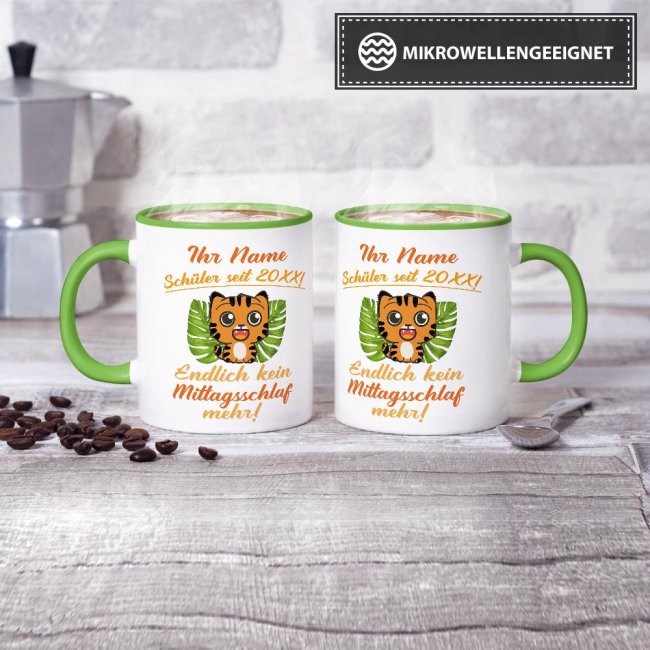 Tasse zur Einschulung - Tiger Hellgr&uuml;n