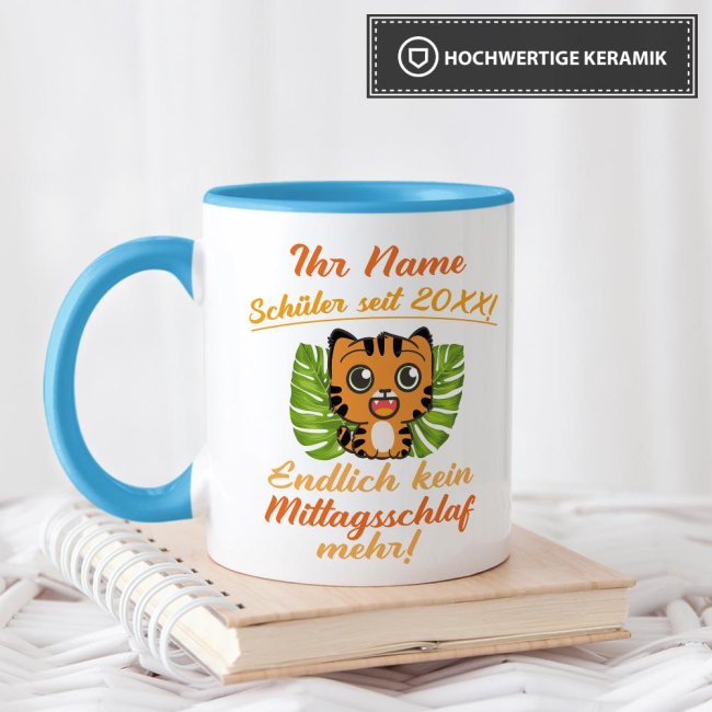 Tasse zur Einschulung - Tiger Hellblau