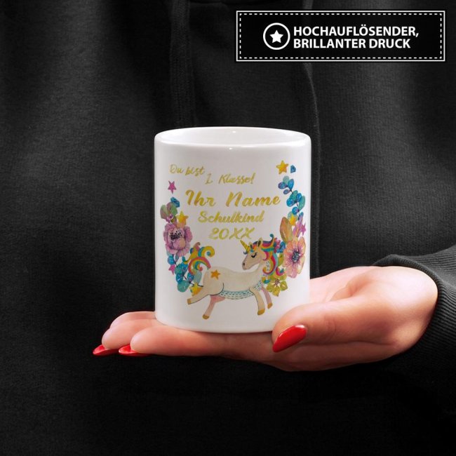 Tasse zur Einschulung - Einhorn Weiss