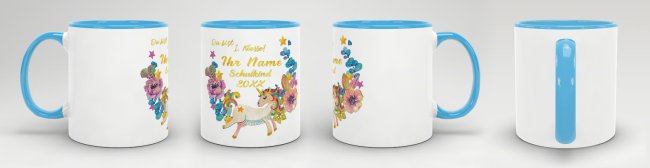 Tasse zur Einschulung - Einhorn Hellblau