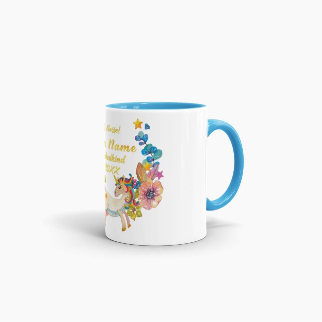 Tasse zur Einschulung - Einhorn Hellblau