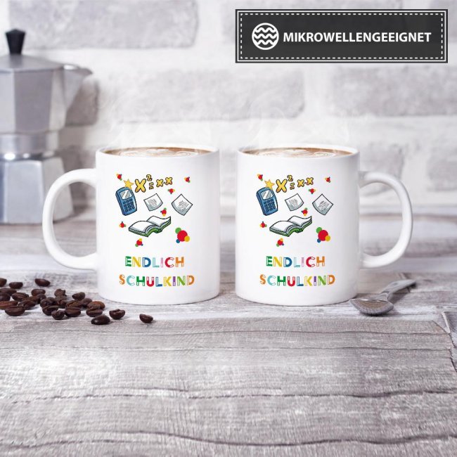Tasse zur Einschulung - Endlich Schulkind Weiss