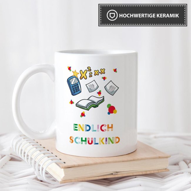 Tasse zur Einschulung - Endlich Schulkind Weiss