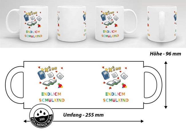 Tasse zur Einschulung - Endlich Schulkind Weiss