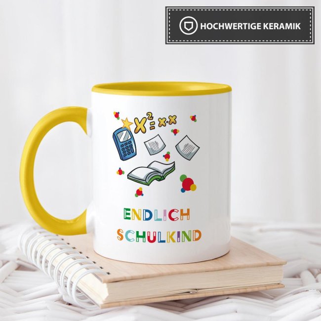 Tasse zur Einschulung - Endlich Schulkind Gelb