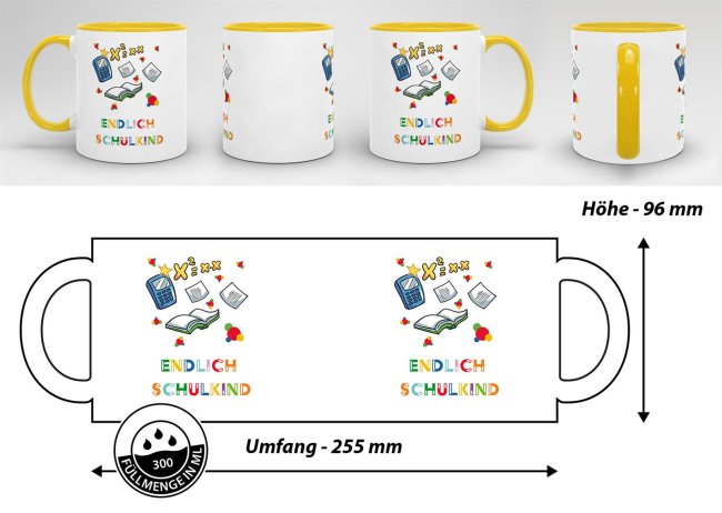 Tasse zur Einschulung - Endlich Schulkind Gelb