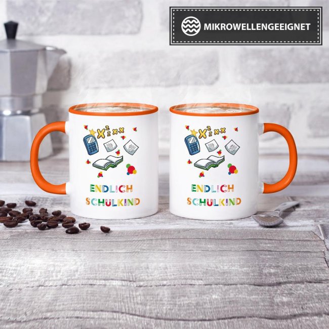 Tasse zur Einschulung - Endlich Schulkind Orange