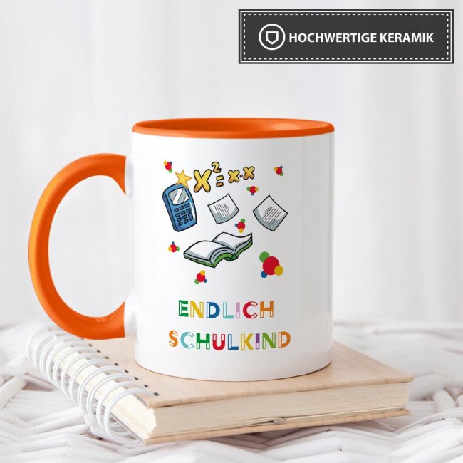 Tasse zur Einschulung - Endlich Schulkind Orange