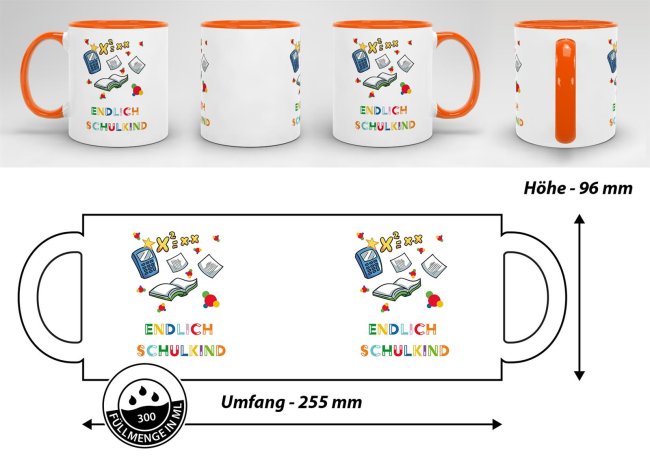 Tasse zur Einschulung - Endlich Schulkind Orange