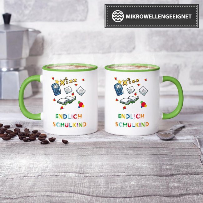 Tasse zur Einschulung - Endlich Schulkind Hellgr&uuml;n