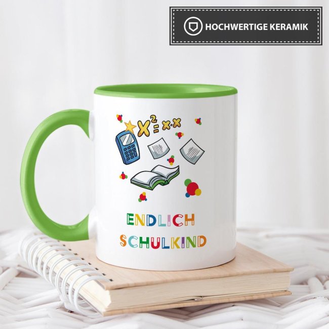Tasse zur Einschulung - Endlich Schulkind Hellgr&uuml;n