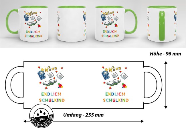 Tasse zur Einschulung - Endlich Schulkind Hellgr&uuml;n