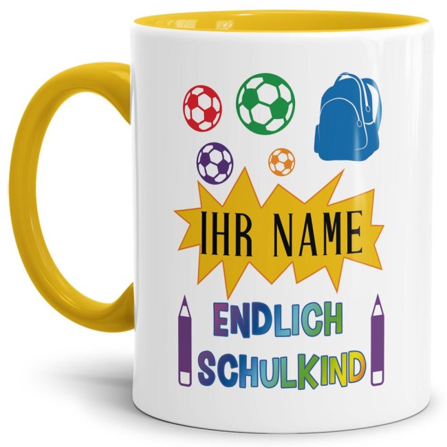 Tasse zur Einschulung - Endlich Schulkind 2 Gelb