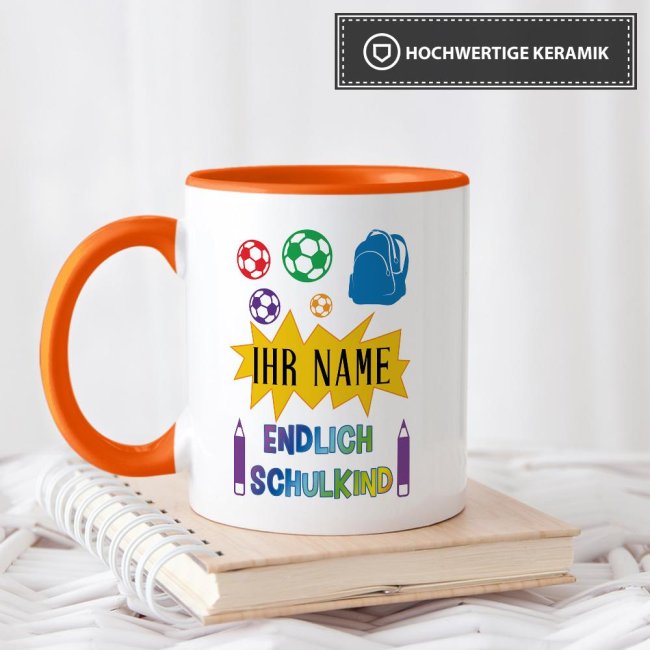 Tasse zur Einschulung - Endlich Schulkind 2 Orange