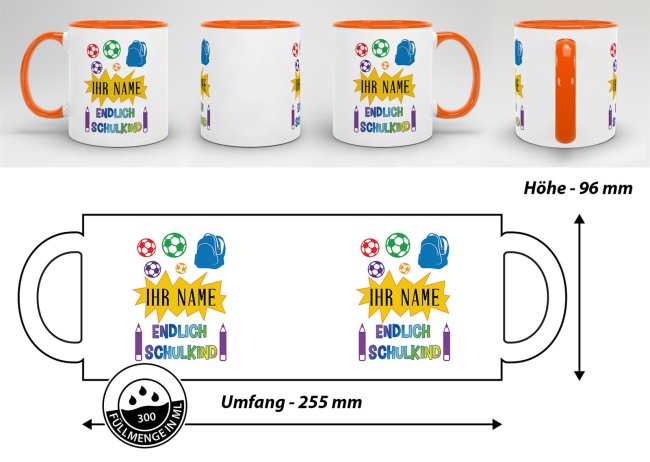 Tasse zur Einschulung - Endlich Schulkind 2 Orange
