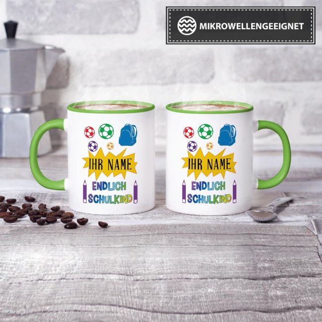 Tasse zur Einschulung - Endlich Schulkind 2 Hellgr&uuml;n