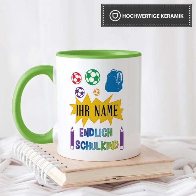 Tasse zur Einschulung - Endlich Schulkind 2 Hellgr&uuml;n
