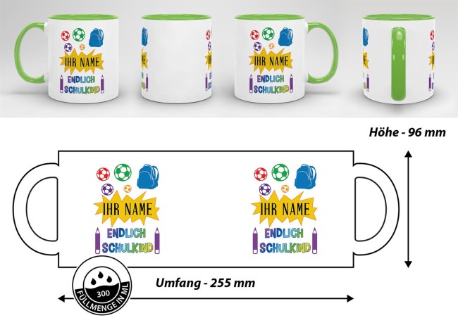 Tasse zur Einschulung - Endlich Schulkind 2 Hellgr&uuml;n