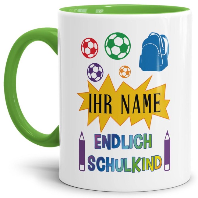 Tasse zur Einschulung - Endlich Schulkind 2 Hellgr&uuml;n