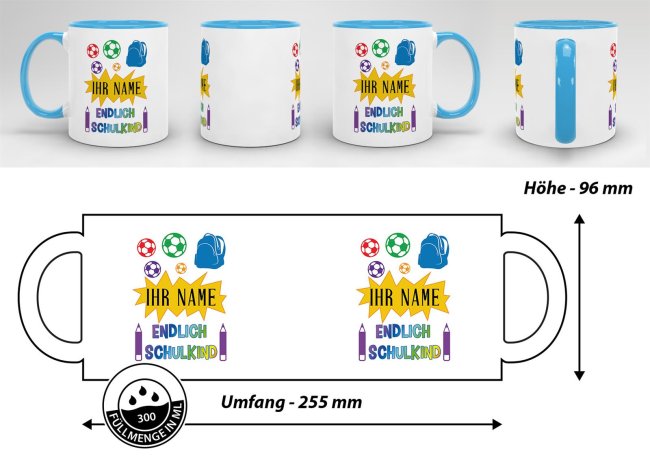 Tasse zur Einschulung - Endlich Schulkind 2 Hellblau