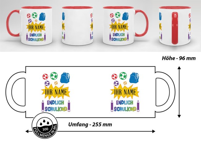 Tasse zur Einschulung - Endlich Schulkind 2 Rot
