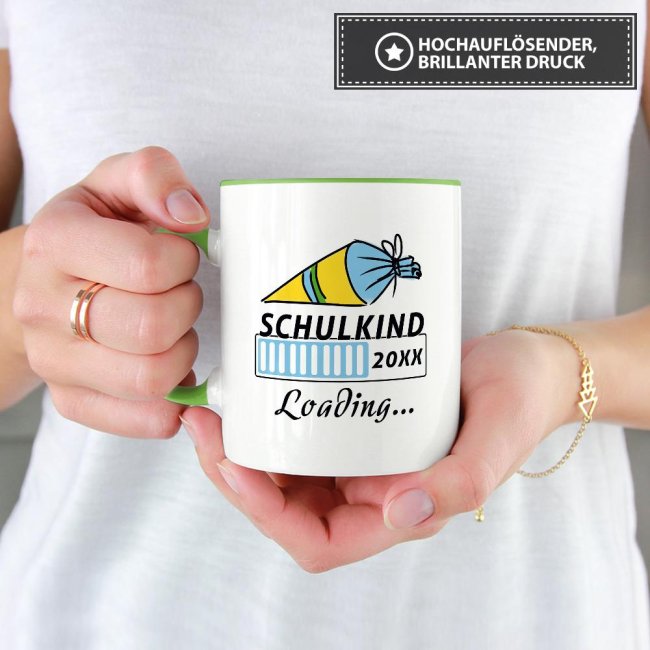 Tasse zur Einschulung - Schulkind Loading.... Hellgr&uuml;n