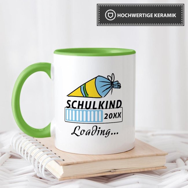 Tasse zur Einschulung - Schulkind Loading.... Hellgr&uuml;n
