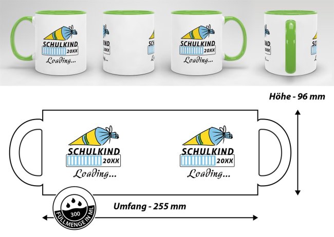 Tasse zur Einschulung - Schulkind Loading.... Hellgr&uuml;n
