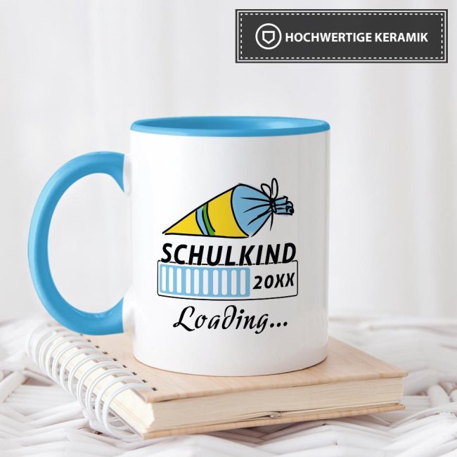 Tasse zur Einschulung - Schulkind Loading.... Hellblau