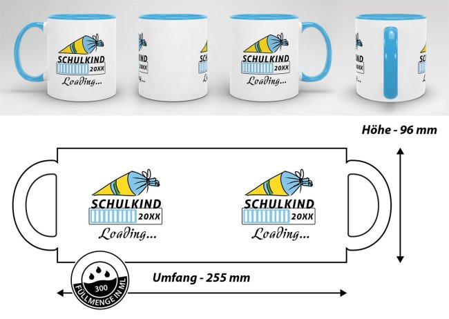 Tasse zur Einschulung - Schulkind Loading.... Hellblau