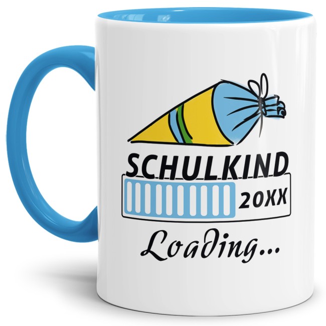Tasse zur Einschulung - Schulkind Loading.... Hellblau