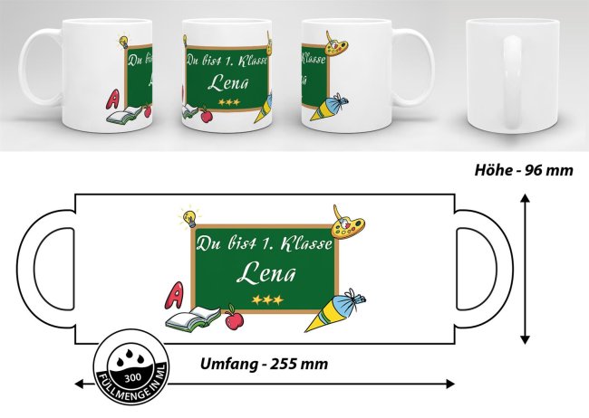 Tasse zur Einschulung - Du bist 1. Klasse Weiss