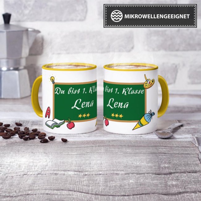 Tasse zur Einschulung - Du bist 1. Klasse Gelb